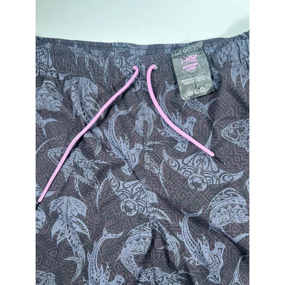 Psycho Tuna Mens XXL Purple Tribal Fish Waterproof 4-Way Stretch Swim Trunks